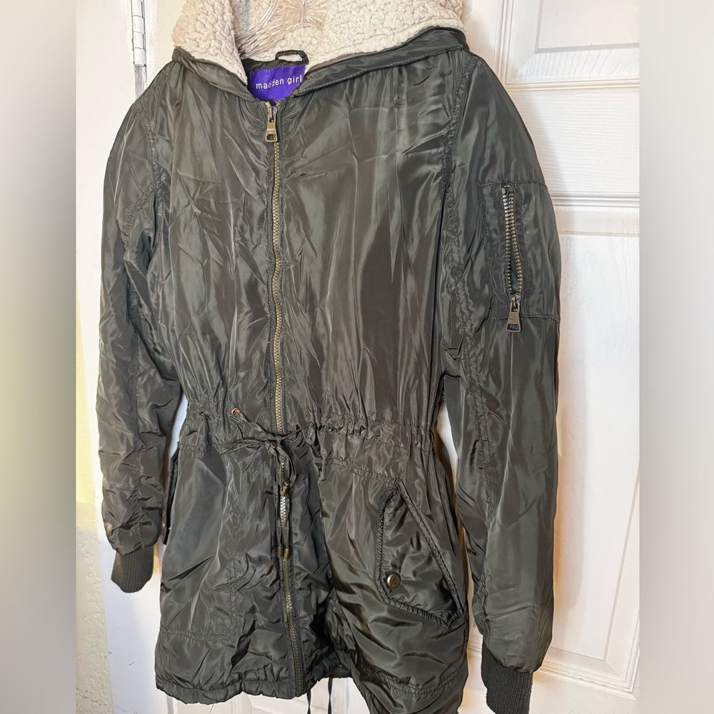Madden Girl Parka Black and Orange Quilted Jacket